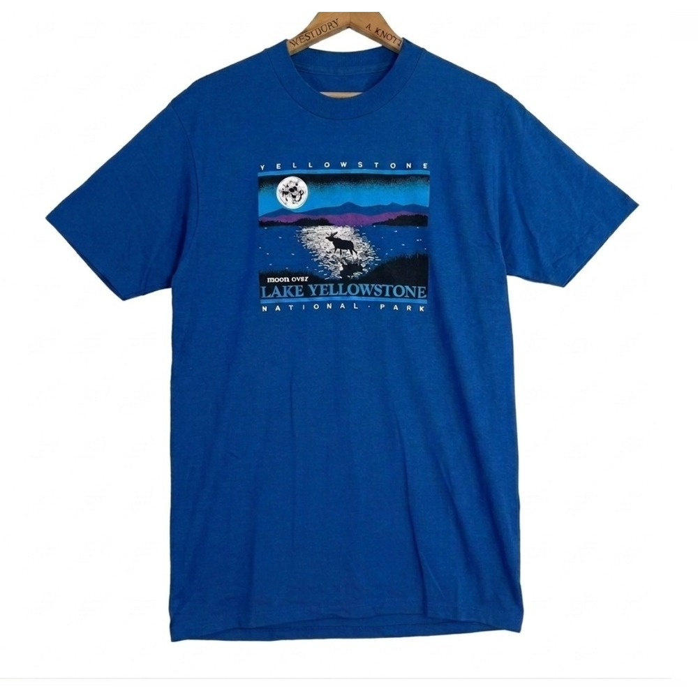 Vintage 90's Jerzees Yellowstone‎ National Park T Shirt Blue Mens Large USA